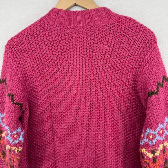 SUNDANCE Sweater PM Petite Fair Isle Thermal Cardigan Button Up Wool Blend Pink - Picture 5 of 16
